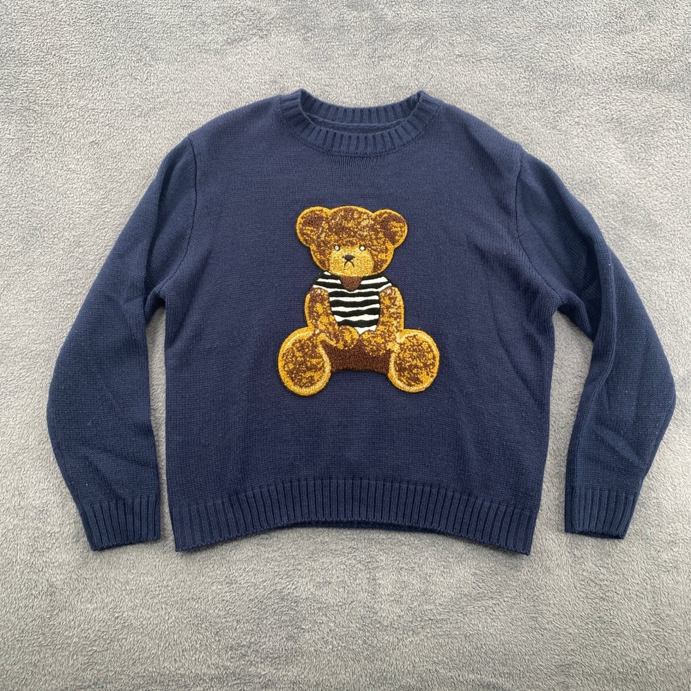 SHEIN Sweater Kids Teen 13Y Navy Blue Teddy Bear Knit Pullover Polo Ralph Lauren